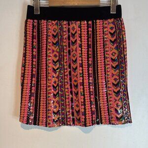 I Madeline Sequin Mini Skirt Sz M Fully Lined Geometric Aztec Design